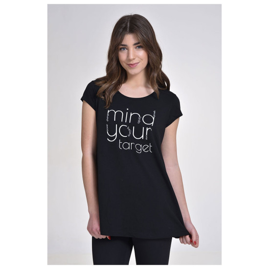 Target Γυναικεία κοντομάνικη μπλούζα Long T-Shirt "A" Line Single Jersey "Mind"